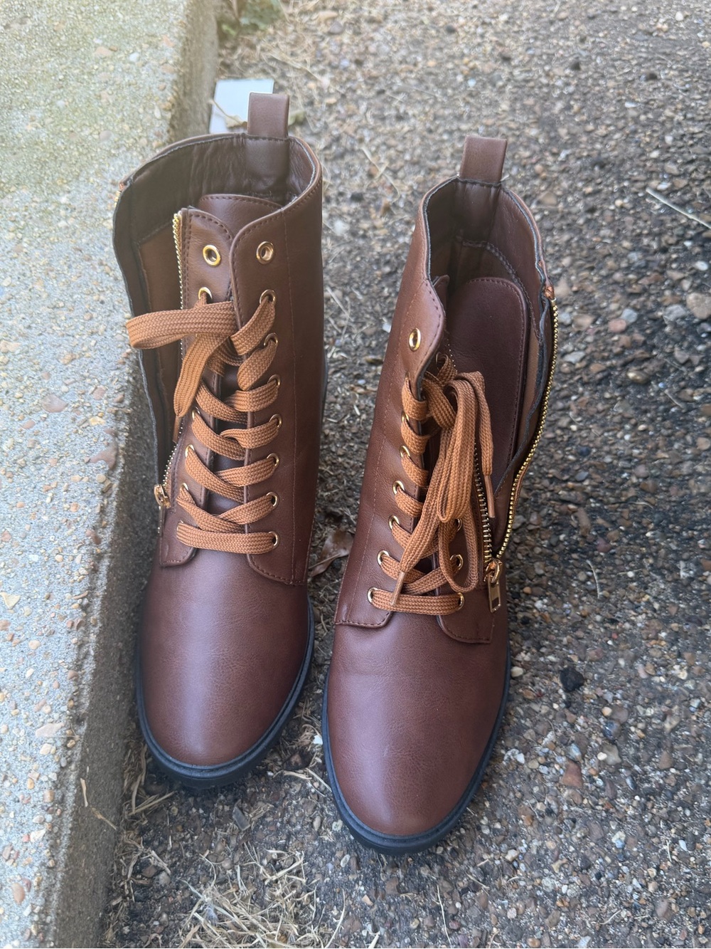 Women’s Brown Lace-Up Ankle Boots with Side Zip